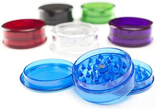Plastic Herb Grinder Set – 3-Piece 60mm Grinder with Magnetic Lid & Shark Teeth – Smell-Proof Stash Compartment – Assorted Colors – Pocket-Sized Spice Grinder – Set of 2