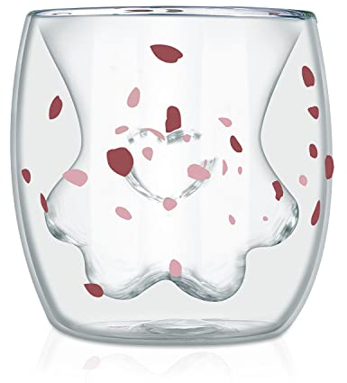 Vasos de Doble Pared Tazas de Oso Lindo Tazas Lindo Taza de Café Linda Taza de Garra Tazas de Café Expreso de Vidrio Aislante de Doble Paredregalo de Cristal Para Amantes Amigos Madre (blanco)