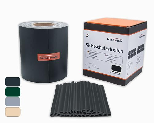 home Trends Sichtschutzstreifen inkl. Montageclips PVC Zaunfoile Zaunblende Windschutz Datenschutzstreifen Sichtschutzfolie Zaunstreifen Balkon Sichtschutz Garten (Anthrazit, 35m x 19 cm)