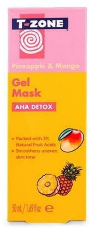 T-ZONE Pineapple & Mango AHA Detox Gel Mask - 50ml | Natural Fruit Acid (AHA) Cocktail for Smoother, Glowing Skin | Exfoliating and Moisturizing Formula with 3% AHA Blend | Cruelty-Free