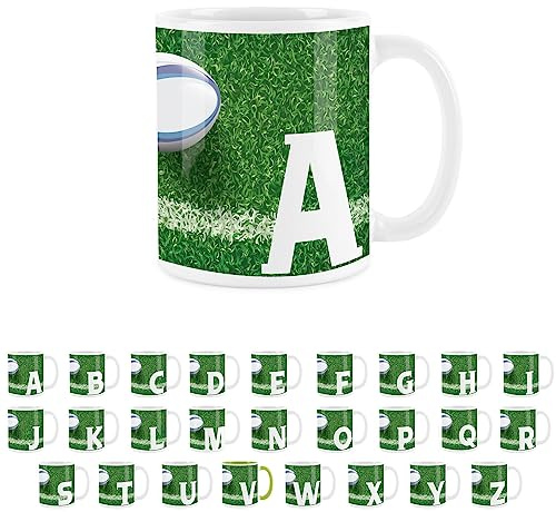 Rugby Letter A Mug - White Initial Personalised Alphabet Tea Coffee Gift Mug Present