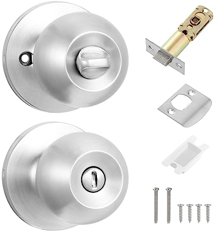 Coolty Pomos de Privacidad las Puertas Sin Llave Cerradura Redonda Manija de la Puerta para Dormitorio Baño Puertas Interiores Privacidad Uso (Plata)