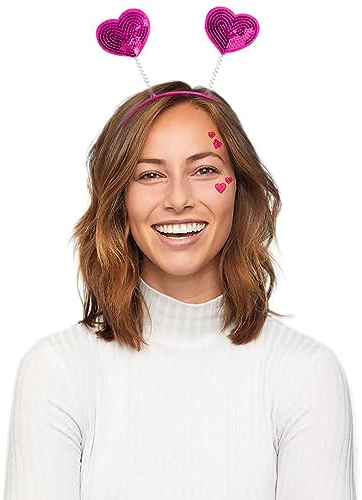 Goldschmidt Haarreif mit Herzchen-Fühlern | Herz Tiara Kopfschmuck Fasching | Karneval Liebe (pink)