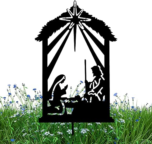 PW TOOLS Schwarze Krippe im Freien - Weihnachts-Krippenset mit Metallpfählen für den Außenbereich,Outdoor-Krippenset für Rasengarten, langlebig für Weihnachten