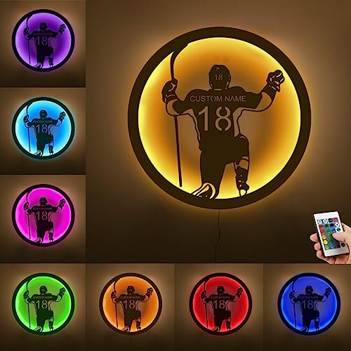 ASD Jewerly Personalisierte Hockey Metall Zeichen LED Licht, benutzerdefinierter Name für Zahl Hockey Wand Neon Zeichen Lampe Dekor für Schlafzimmer, Weihnachten Geburtstag Kinder Geschenk