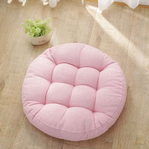 FANSU Couleur Unie Coussin Rond pour Chaise de Salle à Manger, Coton Lin Coussin de Chaise Galette de Chaise Doux Coussin de Chaise de Jardin Coussins de Chaises (Rose,Diamètre 47cm)