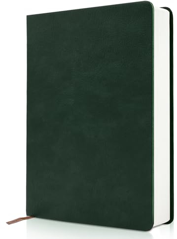 auriikoop Notizbuch A5 PU Leder Hardcover Journal mit 365 undatierten karierten Innenpapier 100gsm No Bleed Papier für Notizen und Tagebuch schreiben (Dunkelgrün)