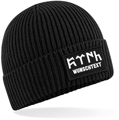 Beanie Mütze Göktürk Türk Flagge mit Wunschtext Herren Damen Kinder weich und warm Laufmütze Sportmütze für den Herbst und Winter (DE/NL/SE/PL, Alphanumerisch, Einheitsgröße, Schwarz)