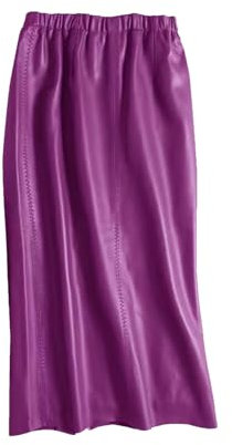 Haitpant Falda de tubo de piel de cordero para mujer, ropa de calle coreana, abertura trasera, delgada, pantorrilla, larga, delgada, recta, vestido envolvente, fucsia, 52