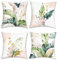Bonhause 4er Set Kissenbezüge Blätter Grün und Rosa 40 x 40 cm Tropische Blätter Samt Soft Dekorative Kissenhülle Zierkissenbezüge für Garten Sofa Wohnzimmer Zuhause Dekoration