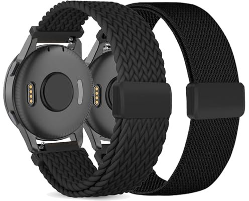 CUNUJIX 2 Stück Geflochtenes Ersatz für Garmin Venu Sq/Venu Sq 2/Venu 2 Plus/Venu Armband,20mm Elastisch Nylon Magnetverschluss Ersatzband für Garmin Vivoactive 5/ Vivomove Sport/Trend Damen Herren