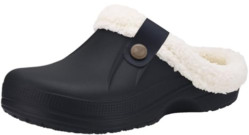 Kinengxi Sabots Hiver Femmes Hommes Chaussons Maison Peluche Pantoufles Imperméables Slippers Antidérapant Clogs,Noir et Blanc,38/39 EU,Tag 39/40