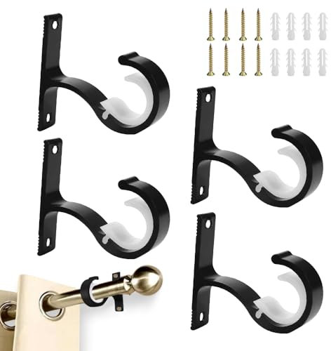 LIMITADA 4 Pcs Support Tringle Rideau en Métal, Fixation Rideau Plafond, Accroche Tringle Rideau Ø25-28mm, Support Barre Rideau, Porte Tringle Rideau à Visser, pour Armoire Penderie Chambre (Noir)