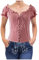 Chemisier Oktoberfest pour femme avec bordure en dentelle à carreaux, col en U, manches courtes, parfait pour les fêtes de la bière comme vêtements décontractés, 2-Rouge., M