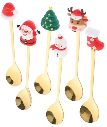 6St Weihnachtslöffel-Set kaffelöffel kaffeelöffel weihnachsgeschenk weihnachtliche kleinigkeiten weihnachtliche Löffel weihnachtliche Rührlöffel Geschenklöffel Edelstahllöffel Harz OUNONA