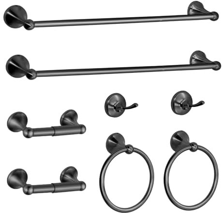 Ensemble de 8 pièces de matériel de salle de bain en nickel brossé - Barres porte-serviettes extensibles réglables et extensibles - Support mural pour papier toilette, crochets pour serviettes (8
