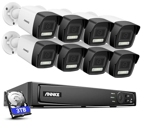 ANNKE 4K Kit Camera Surveillance, 8 x 8MP Camera Poe avec 16CH 3To NVR H.265+, Détection Personne/Véhicule, IP Camera Étanche IP67 avec Vision Nocturne 30M, Camera Enregistrement 24/7 et Audio