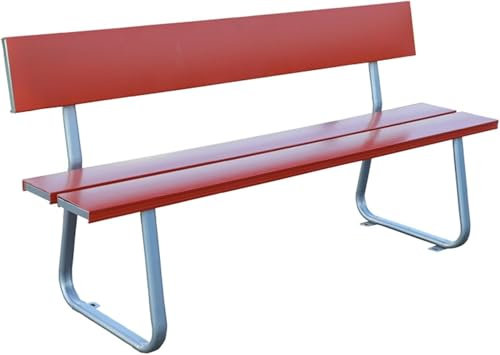 ZAIHW Terrassenbank, Metall-Bank, Außenbänke, wetterfest, stabil, modernes Latten-Design für Terrasse, Rasen, Hof, Veranda (Farbe: Rot, Größe: L)