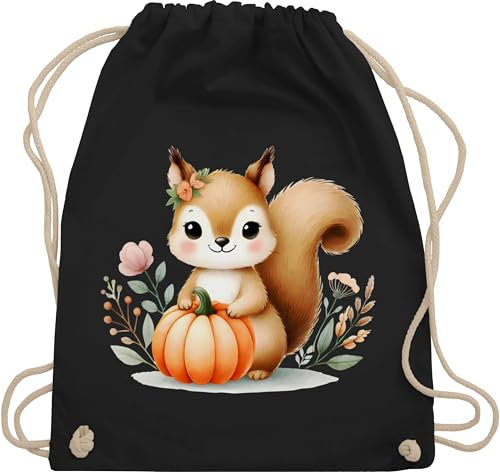 Turnbeutel Rucksack - Taschen - Süßes Eichhörnchen mit Kürbis | Herbstliches Baby und Kinder Motiv | Niedliches Design für Halloween und Herbst - Unisize - Schwarz - haloween outfits halowen
