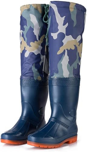 DgtZyrih Stivali da Pioggia Impermeabili in Nylon/PVC, Scarpe da Pesca Traspiranti, Pantaloni da Pesca Leggeri con Stivali da Pioggia in Gomma, Stivali da Caccia Regolabili con Lacci,Blu,45