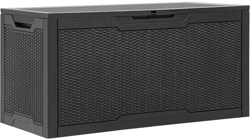 YITAHOME 100 Gallon Resin Deck Box, Weather Resistant Outdoor Storage Box, Lockable Indoor Outdoor Storage for Supplies and Essentials, Black