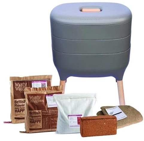 Wiggly Wigglers Worm Composter Indoor Outdoor 20 Litre Worms Composting Tray | Composting Bins | Vermicomposting | Worm Farm | Wormery Castings (Stone + Starter Pack)