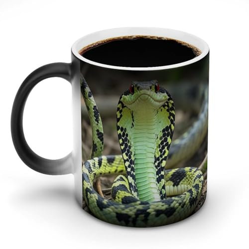 QMKFWT Cobra Snake Kaffeetasse, Keramiktasse, thermochromische Kaffeetasse, Verfärbung, magische Wärmetemperatur, Farbwechsel, Tasse mit Griff, Neuheit für Weihnachten, lustige Geschenke
