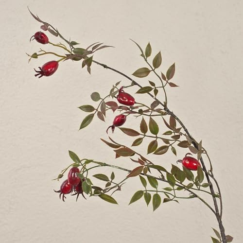 artplants.de Kunststoff Heckenrosen Zweig VARDALIA, rot, 95cm | mit Hagebutten - Künstlicher Hagebuttenzweig