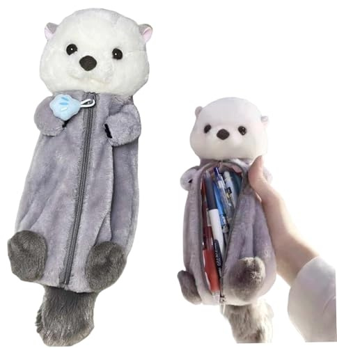Veesper Nettes Bleistiftkoffer, große Kapazität Netter 3D Otter Bleistiftkoffer, weiche Plüsch -Tierstifthülle, Zipper -Stift -Tasche für Office College School Supplies