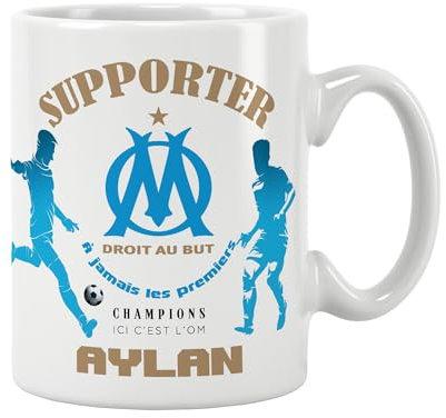 ÉNJA Création Mug OM Personnalisé - Ton Prénom & Numéro Fétiche Cadeau Parfait pour les Vrais Ultras de Marseille ! (MARSEILLE)