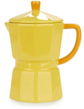 Balvi Mug Moka Color Amarillo Taza en Forma de cafetera Italiana con Tapa Cerámica 350 ml