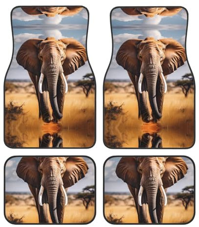 Phayah Lot de 4 tapis de sol universels pour voiture Motif éléphants