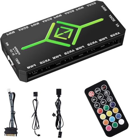 ASOFTY ARGB PWM Hub de ventilateur, connecteurs de ventilateur PWM, Fan contrôleur de température, connecteurs 2-en-1 ARGB 5 V 3 broches et hub PWM 4 broches (Noir)