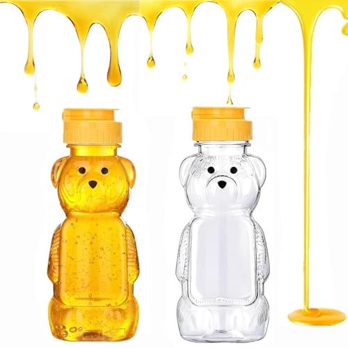 BbiuRer Honigspender, 2 Pack 350ml Squeeze Flasche, Sirup Spender, Honiggläser Gastgeschenk, Transparent PET Material, Ideal for Honey, Syrup, and Sauces in Kitchen