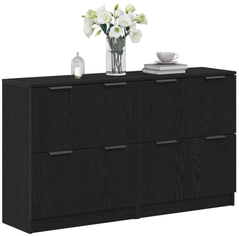 vidaXL Sideboard 2 STK. Schwarz Eichen-Optik 60 x 30 x 70 cm | Da ist genug Platz für all deine Sachen, Gefertigt aus solidem Eichenholz, Schlanke, klare Linien,