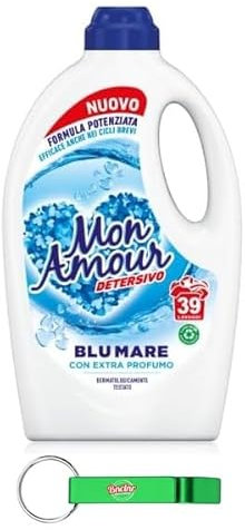 Paglieri Mon Amour Detergente para lavadora Blu Mare, fórmula mejorada con fragancia adicional, 39 lavados de 1560 ml + llavero Beni Culinari gratis