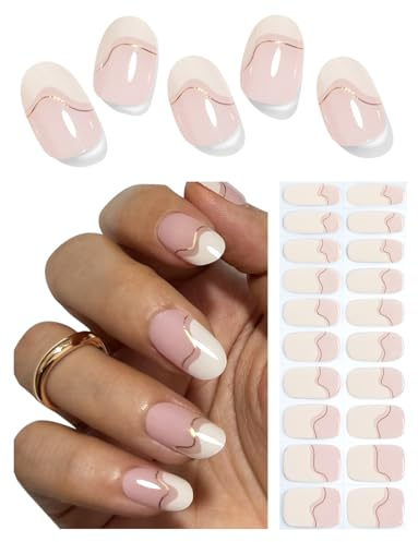 UV Nagelfolien Selbstklebend, 20pcs Irregular French, Gold Line Gel Nagelfolie für Nagel DIY zu Hause