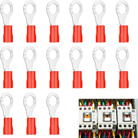 15 Stück Ringkabelschuhe,4,0-6,0 mm² Rot Loch-Ø M8 PVC weiblicher Steckverbinder,Teillisoliert PVC RV Kabel-Verbinder aus Kupfer verzinnt,Kabelverbinder,Ringkabelschuhe Set