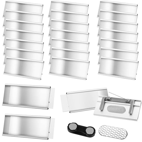 25 Stück Namensschilder für Kleidung Magnet Aluminium Namensschilder Magnet mit Starkem Doppelmagnet und Nadel Namensschild Magnetisch mit Papiereinschub für Arbeit Ausstellung Schule