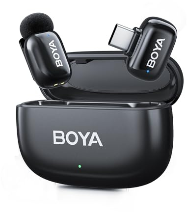 BOYA Mini 2 Wireless Lavalier Microphone for iPhone15/16/17 & Android, Ultra Mini Mic with Noise Reduction, Lapel Microphone for Vlogging TikTok YouTube Content Creators