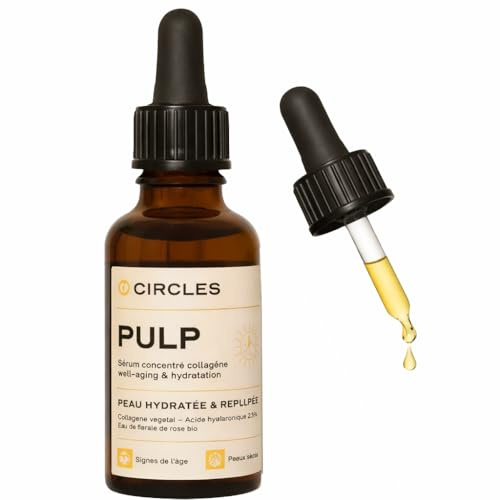 Circles PULP Sérum Visage Hydratant & Repulpant avec Acide Hyaluronique, Collagène Végétal, Aloe Vera & Eau Florale de Rose Bio | Soin Anti-Rides & Peaux Sèches | Texture Légère Non Collante | 30 ml