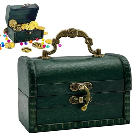 Bellanova Cofre del Tesoro Madera 12 × 8 × 8 cm Verde Esmeralda | Cofre Pirata Pequeño con Cierre Decorativo para Mesa, Almacenamiento y Escenografía