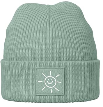 Neverless® Herren Mütze Beanie mit Aufdruck Sonne Smile Wintermütze Print Strickmütze Rippstrick