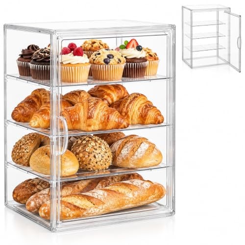 4-Tier Clear Acrylic Bakery Display Case with Magnetic Door for Pastries