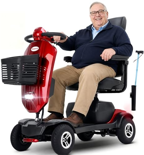Klappbarer Senioren Elektroroller mit 4 Rädern – 20AH Akku Elektrische Gehhilfe 25 km Reichweite, abnehmbarer Akku, 136 kg Tragkraft, elektromagnetisches Bremssystem, LED-Sicherheitsbeleuchtung