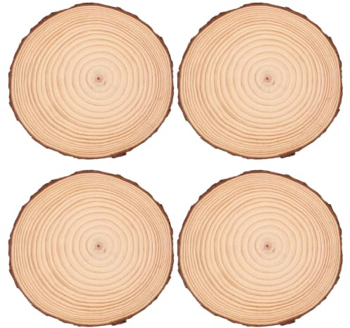 Kisangel Lot de 4 rondelles de Bois pour centres de Table, Ornements Ronds de 18 cm de diamètre et 1,5 cm d'épaisseur, Style Rustique, Parfaits pour Les Loisirs créatifs et la décoration de