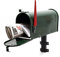 Wiltec Kit Boîte aux lettres américaine et support mural, 180 x 220 x 480 mm, Verte, Acier galvanisé, Boîte postale US Mailbox avec fanion rouge