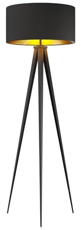 Lindby Lampadaire Trepied Benik (Moderne) en Noir Textile e. a. pour Salon & Salle à manger (1 lampe,à E27), Sur Pied, Lampe a de Sol