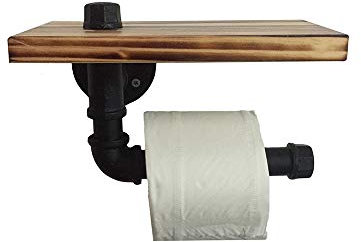 Porte Papier Toilette Industriel Étagère Mural Rétro en Bois et Métal Papier Hygiénique en Tuyau de Fer avec Rangement Vintage pour Salle de Bain Chambre Cuisine