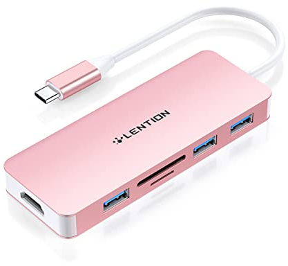 LENTION Hub USB C avec HDMI 4K, 3 Ports USB 3.0, Lecteur de Cartes SD/TF, Adaptateur USB C Compatible Nouveau MacBook Pro/Mac Air 2024-2018, iPhone 15/16 Plus Pro Max, etc (C18 Or Rose)